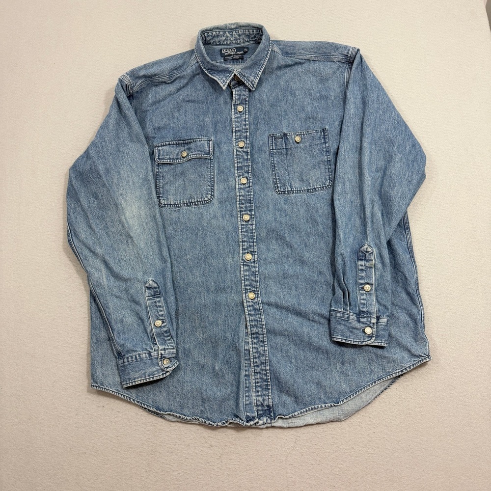 Vintage Polo Ralph Lauren Denim Shirt Men's XXL Blue Dungaree Workshirt 90s